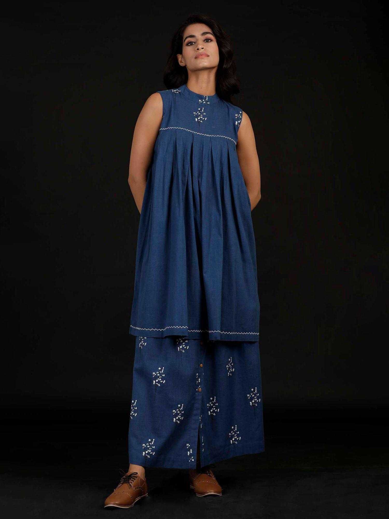 blue hand detailed casual kurta