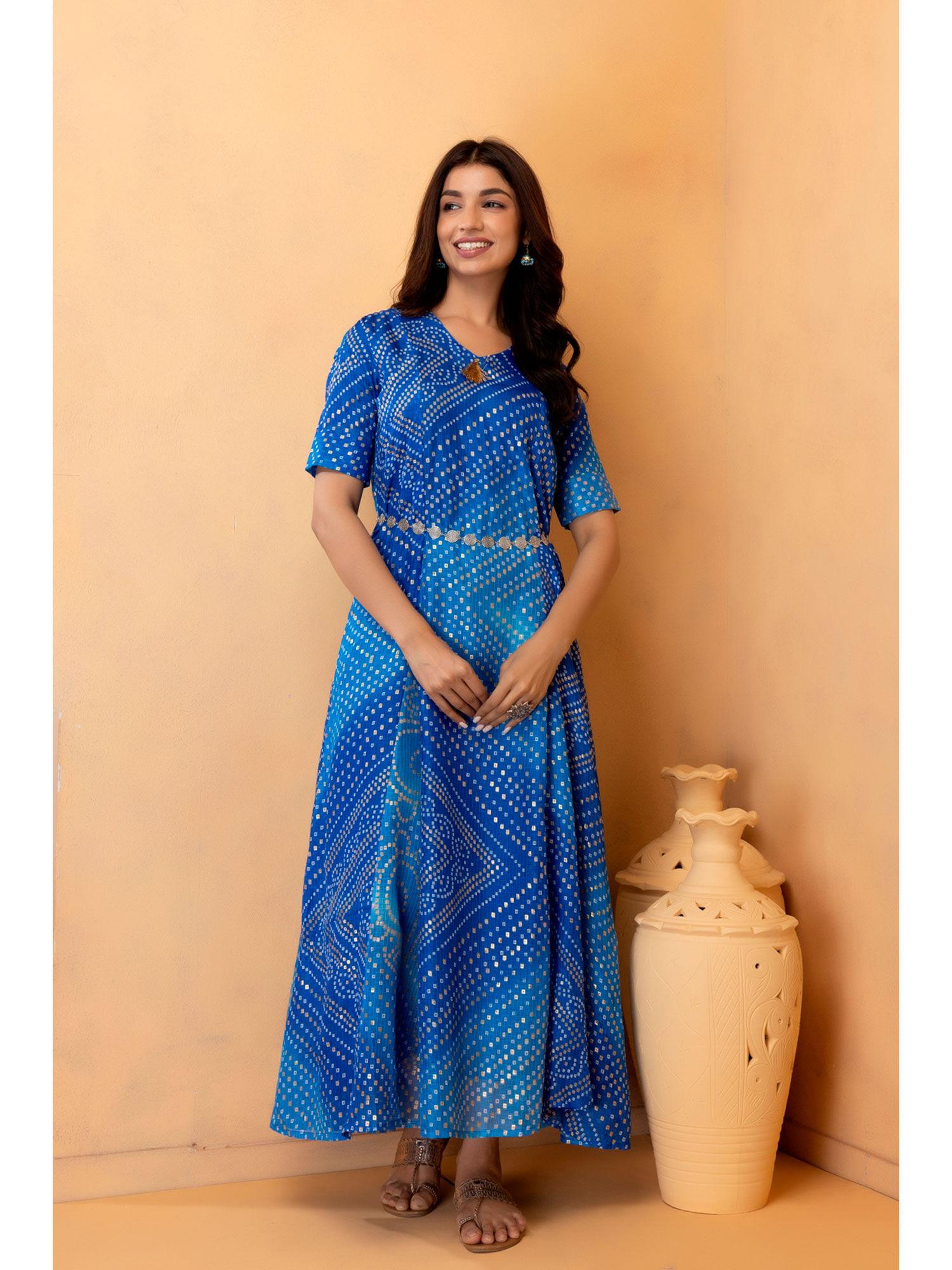 blue hand dyed kota silk dress