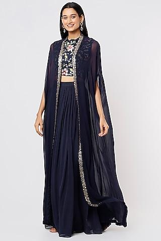 blue hand embroidered cape set