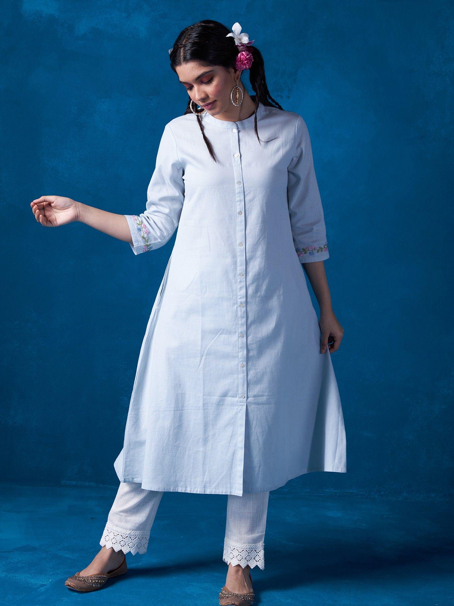 blue hand embroidered kurta likkur182