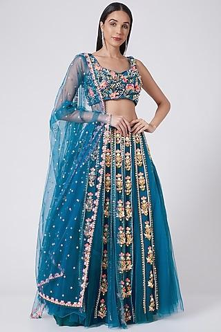 blue hand embroidered lehenga set