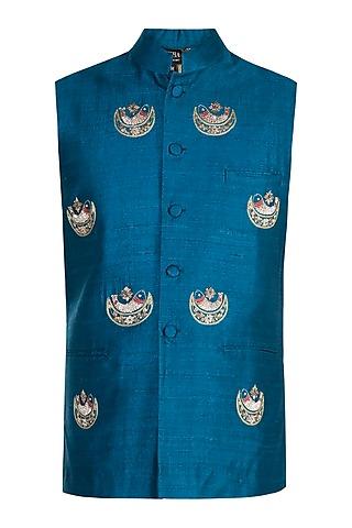 blue hand embroidered nehru jacket