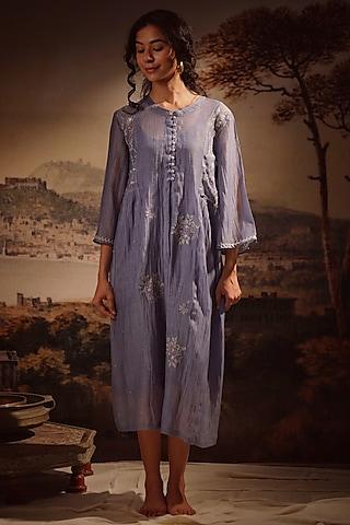 blue handloom chanderi embroidered shirt dress