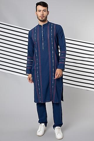 blue handloom cotton kurta