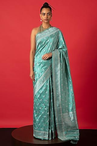 blue handwoven banarasi silk saree set