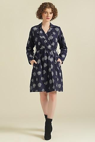 blue handwoven ikat cotton coat cum dress