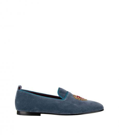 blue heart logo embroidered loafers