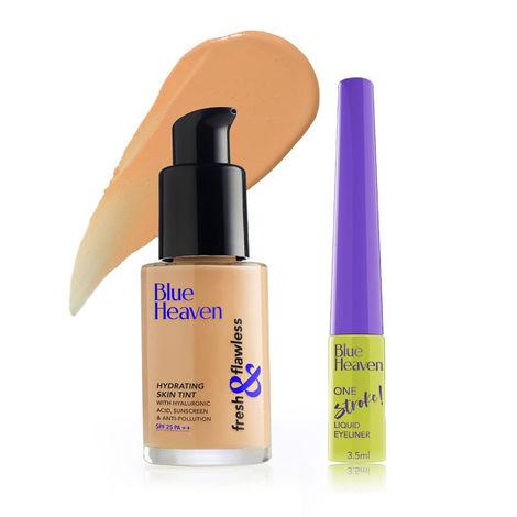 blue heaven flawless duo - foundation & eyeliner -natural | skin tint foundation, natural | eyeliner, black, pack of 2