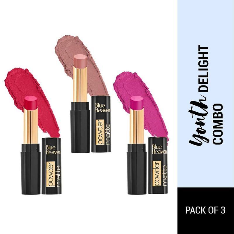 blue heaven powder matte lipsticks youth delight combo, set of 3