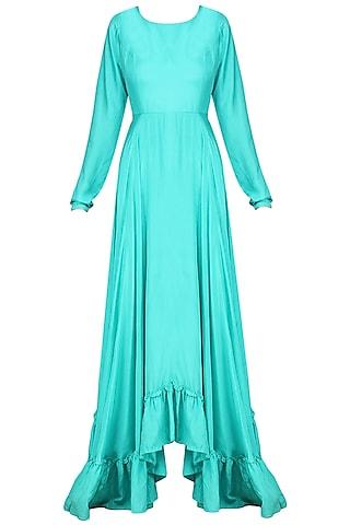 blue high low anarkali set