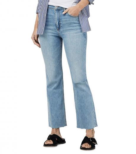 blue high rise ankle flare jeans