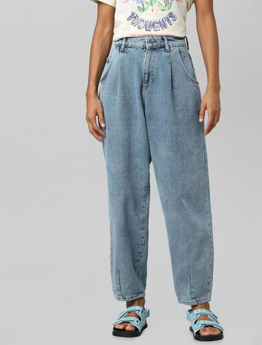 blue high rise balloon jeans