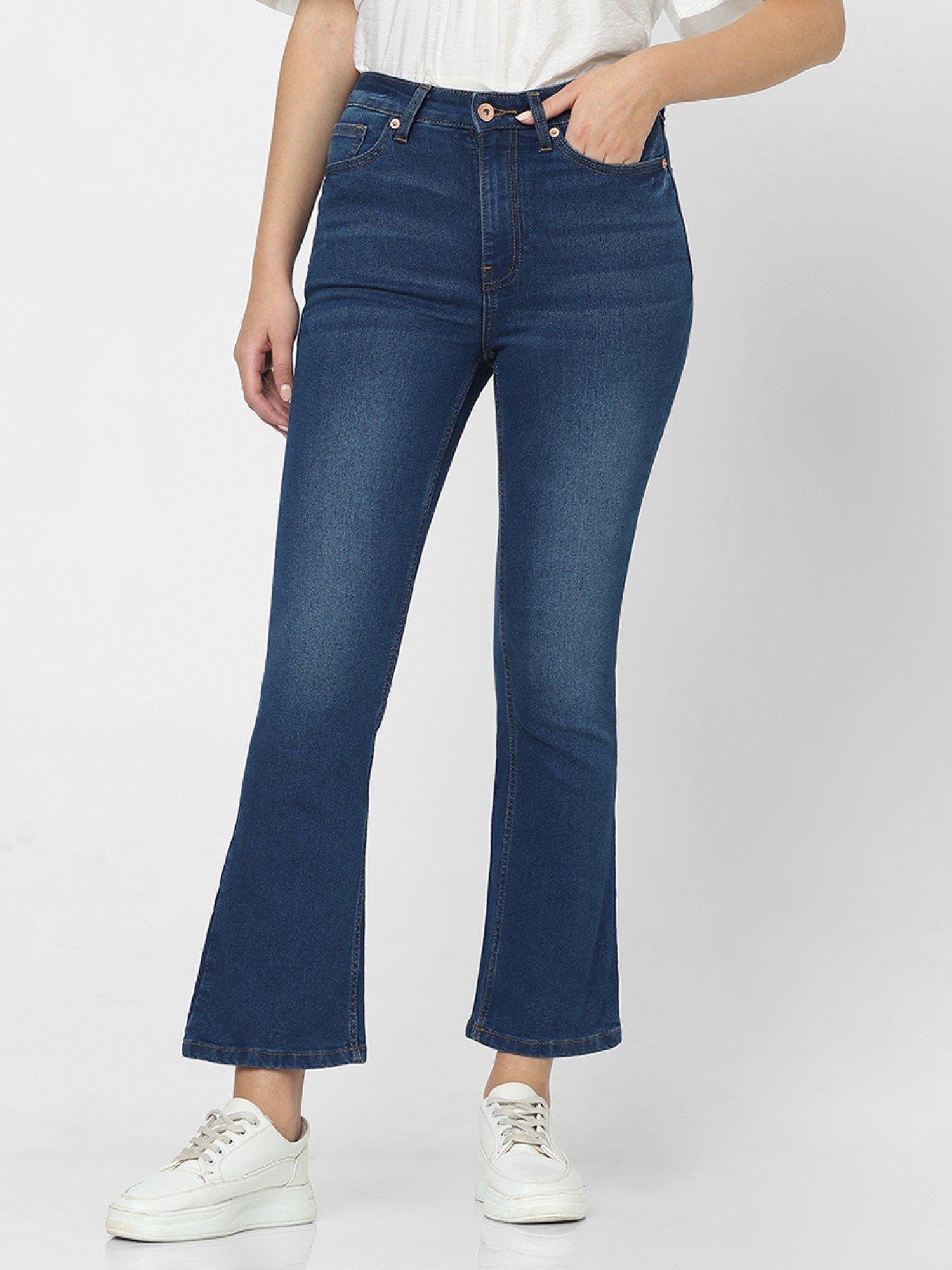 blue high rise bootcut jeans