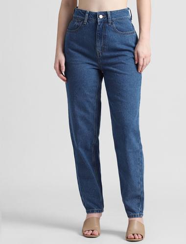 blue high rise boyfriend fit jeans