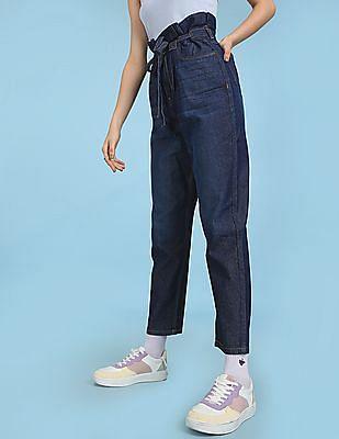 blue high rise boyfriend fit rinsed jeans