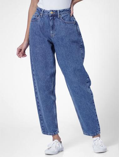 blue high rise boyfriend jeans