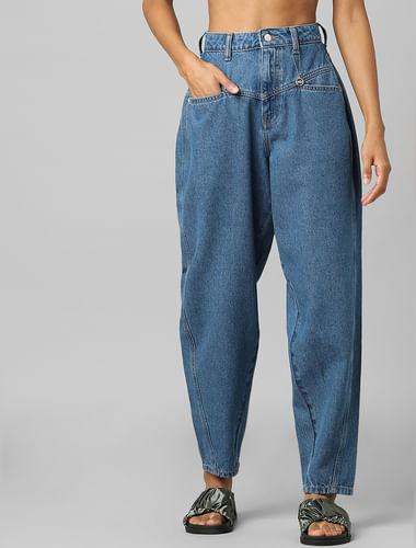 blue high rise carrot fit jeans