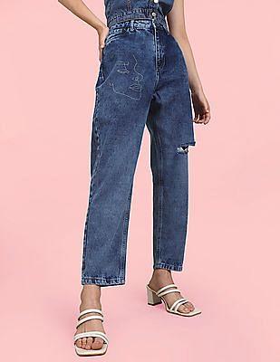 blue high rise mom fit jeans