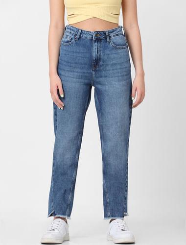 blue high rise mom fit jeans
