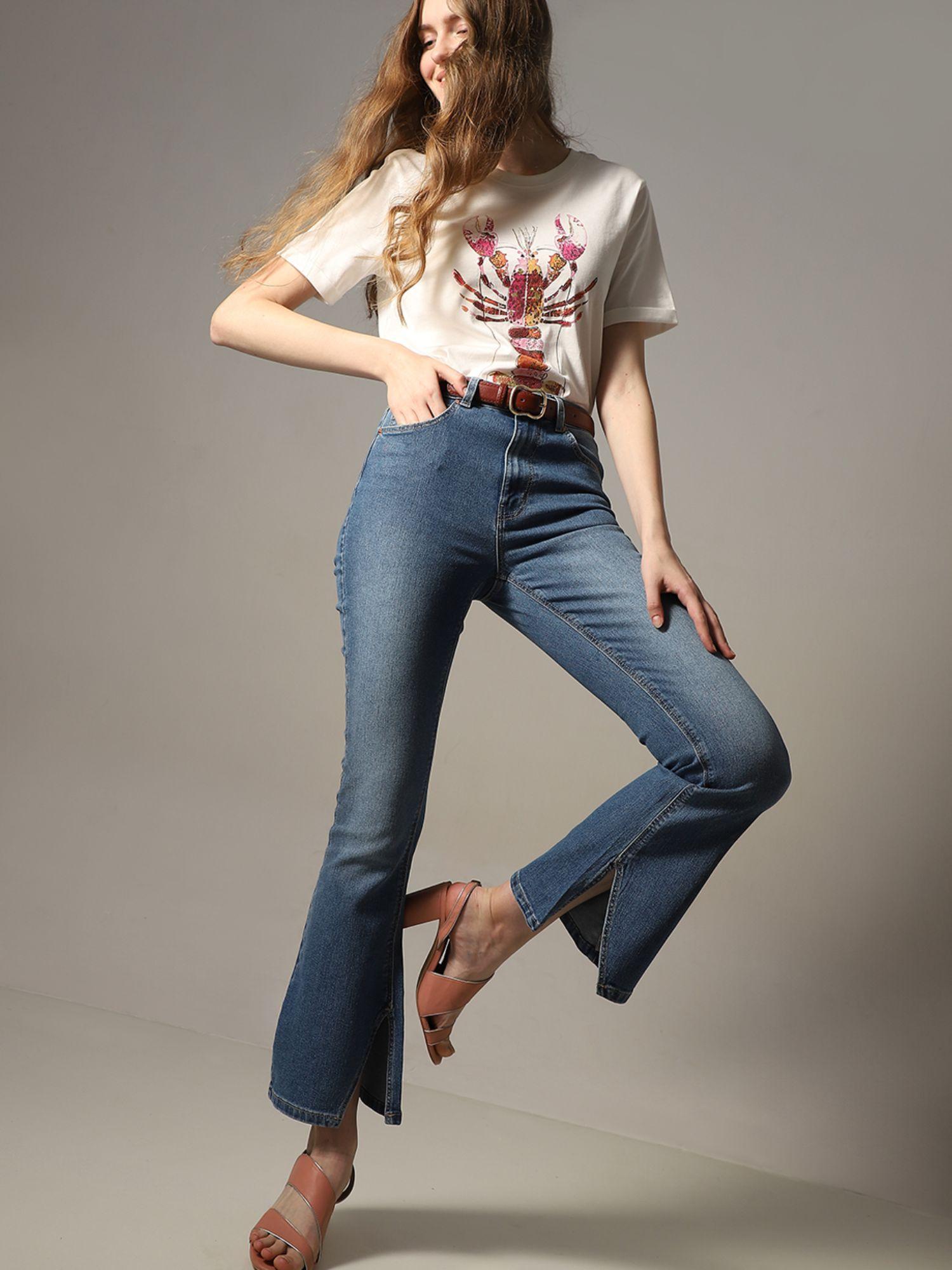 blue high rise petra bootcut jeans