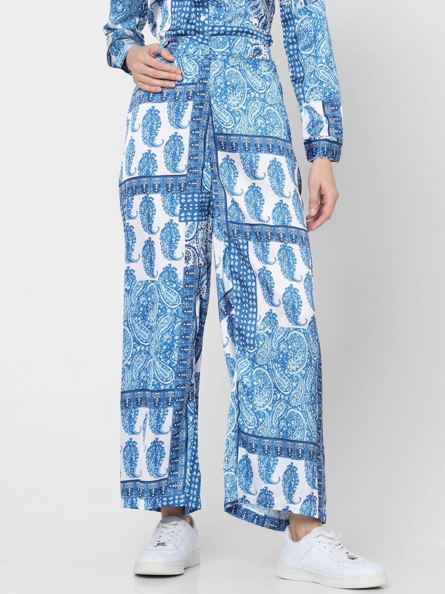 blue high rise printed pant