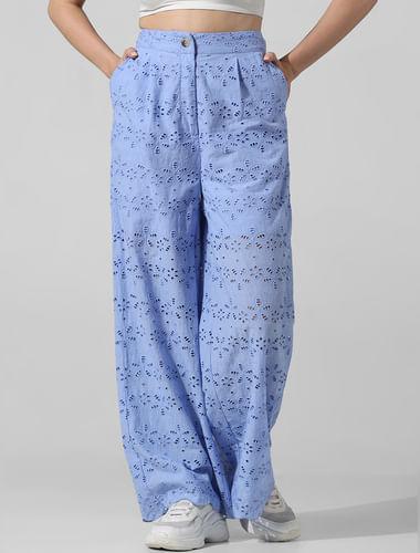 blue high rise schiffli co-ord set pants