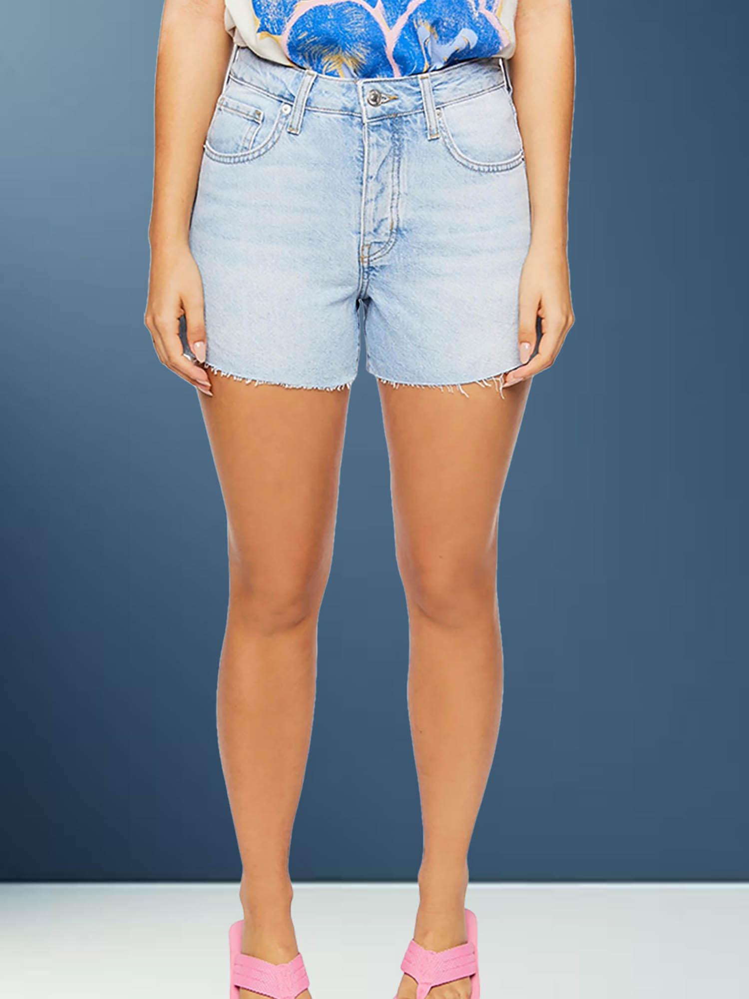 blue high-rise shorts