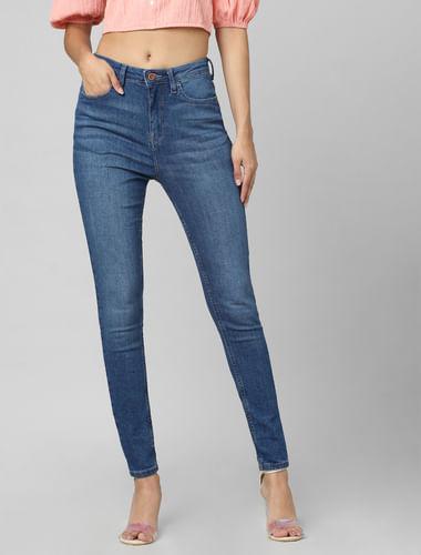 blue high rise skinny jeans