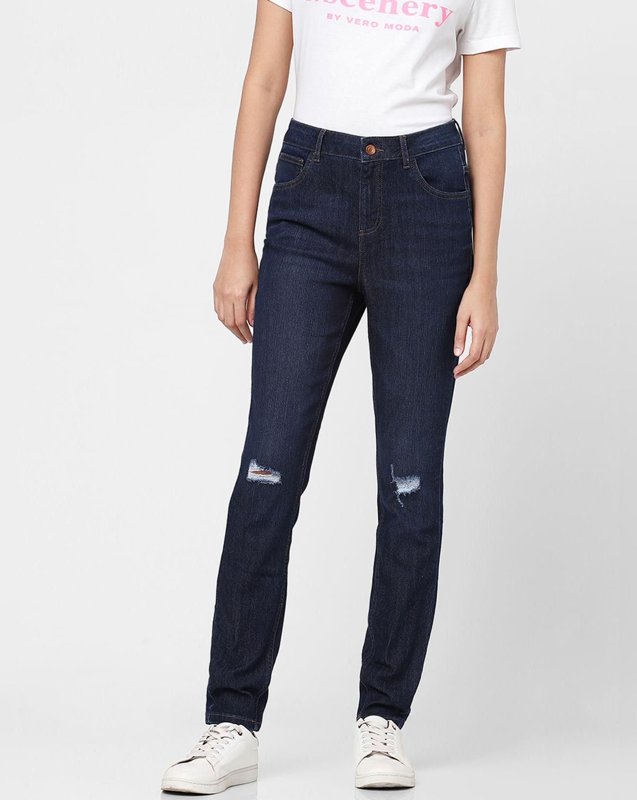 blue high rise slim jeans