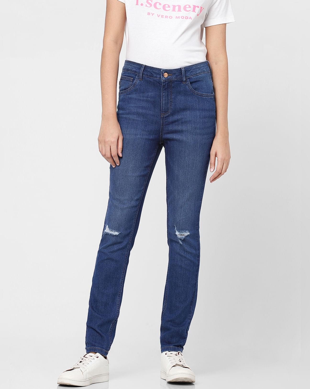 blue high rise slim jeans