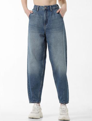 blue high rise slouchy fit jeans