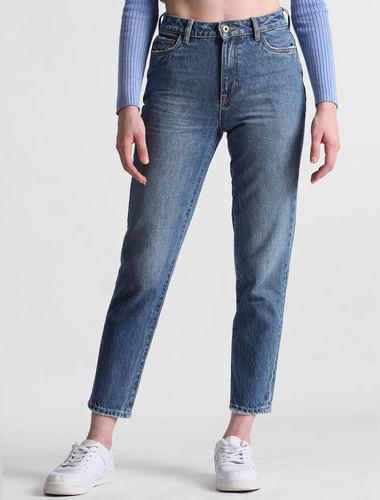 blue high rise straight fit jeans