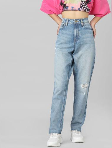 blue high rise straight fit jeans