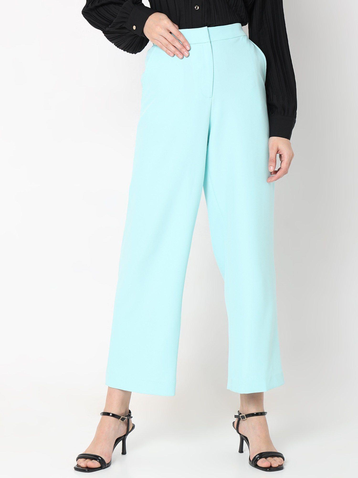 blue high rise straight fit pant