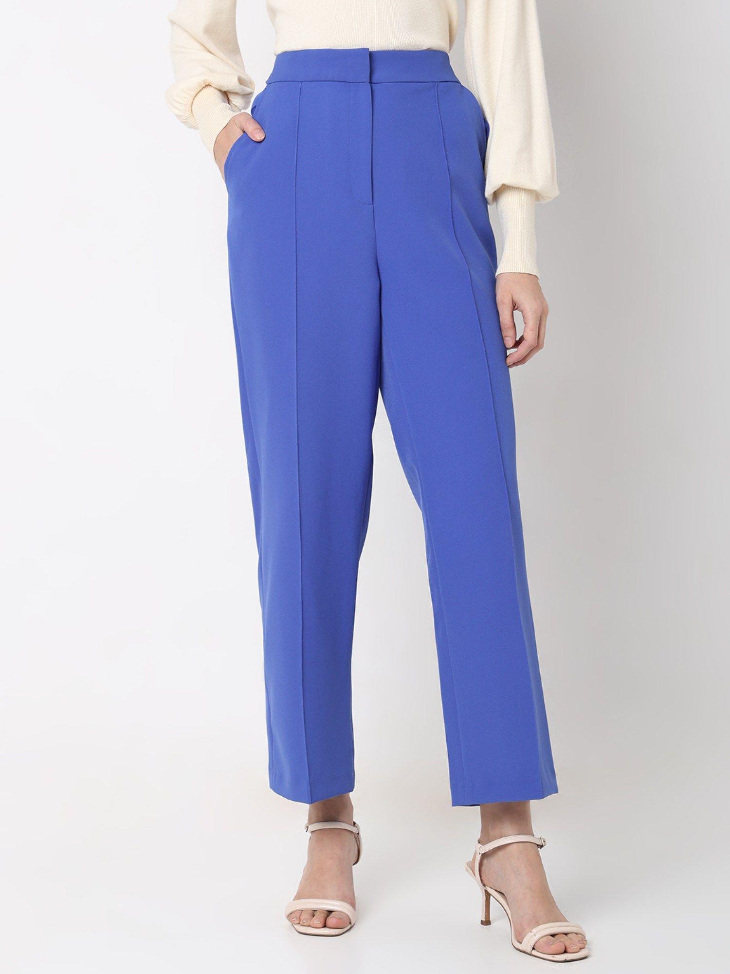 blue high rise straight fit pant