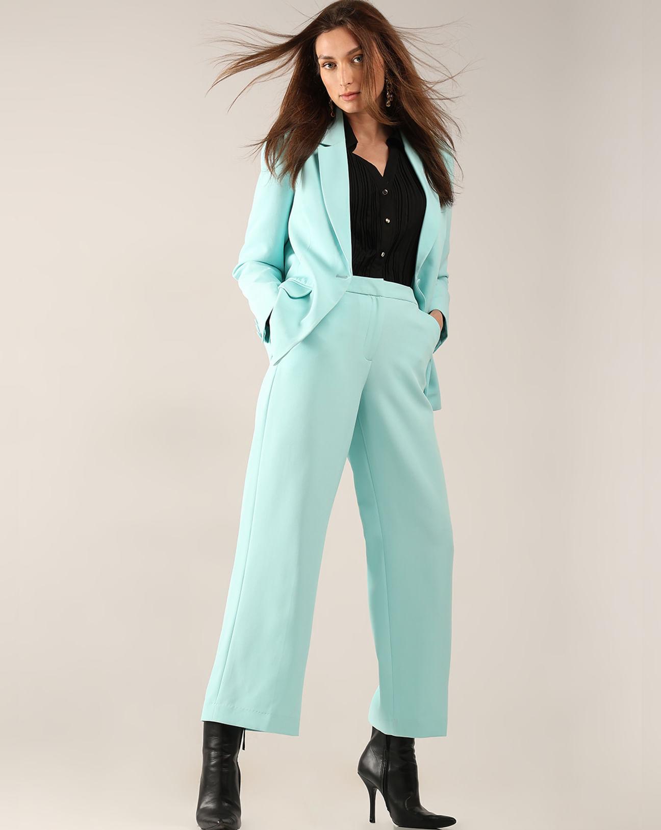 blue high rise straight fit pants