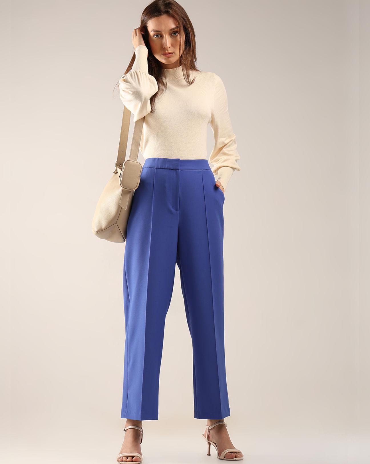 blue high rise straight fit pants