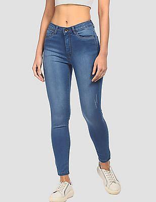 blue high rise veronica skinny fit distressed jeans