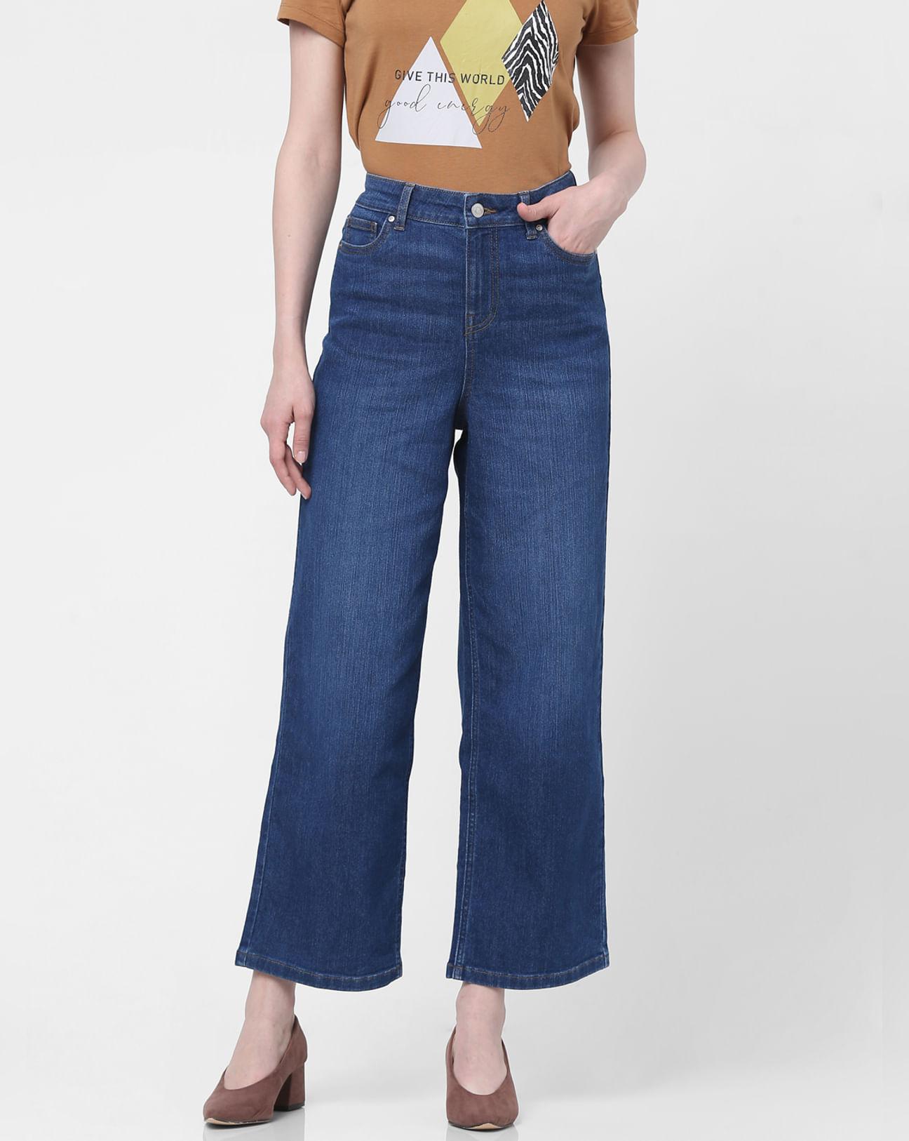 blue high rise wide leg jeans