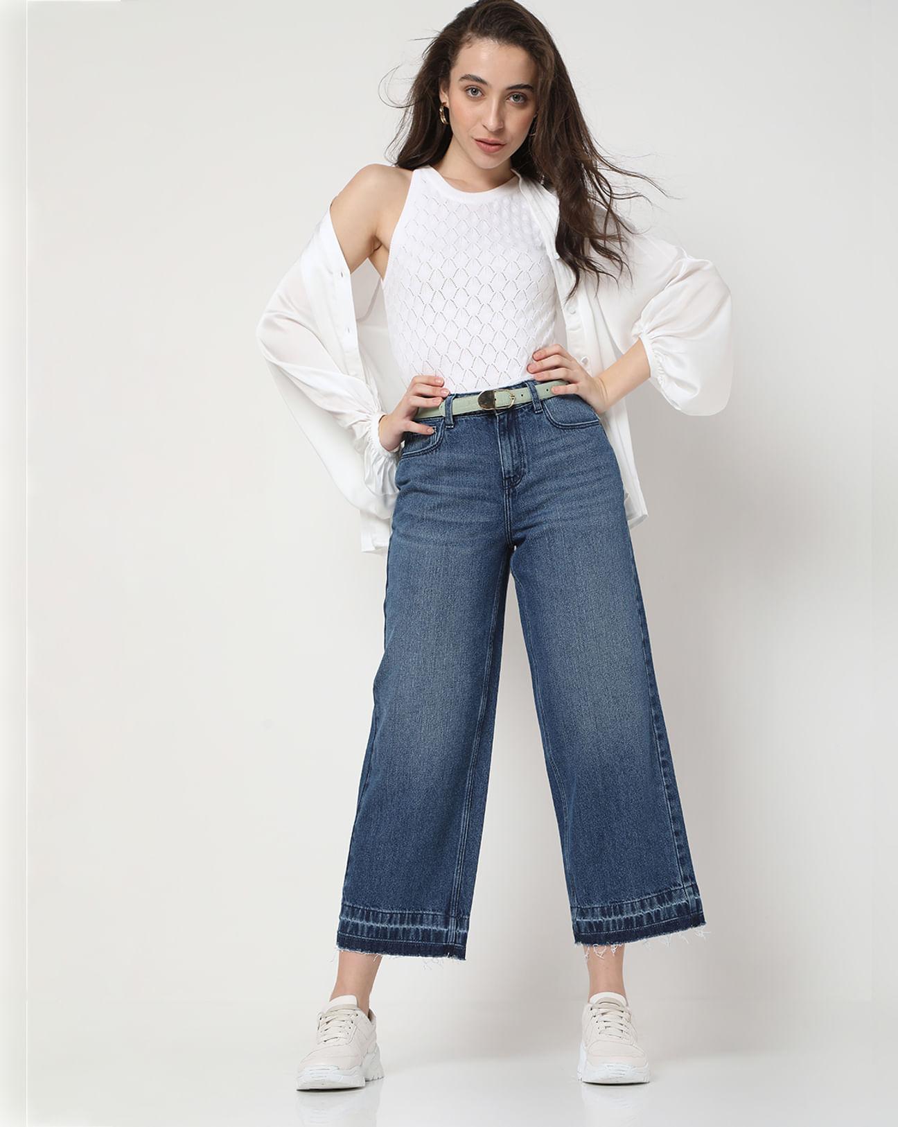 blue high rise wide leg jeans