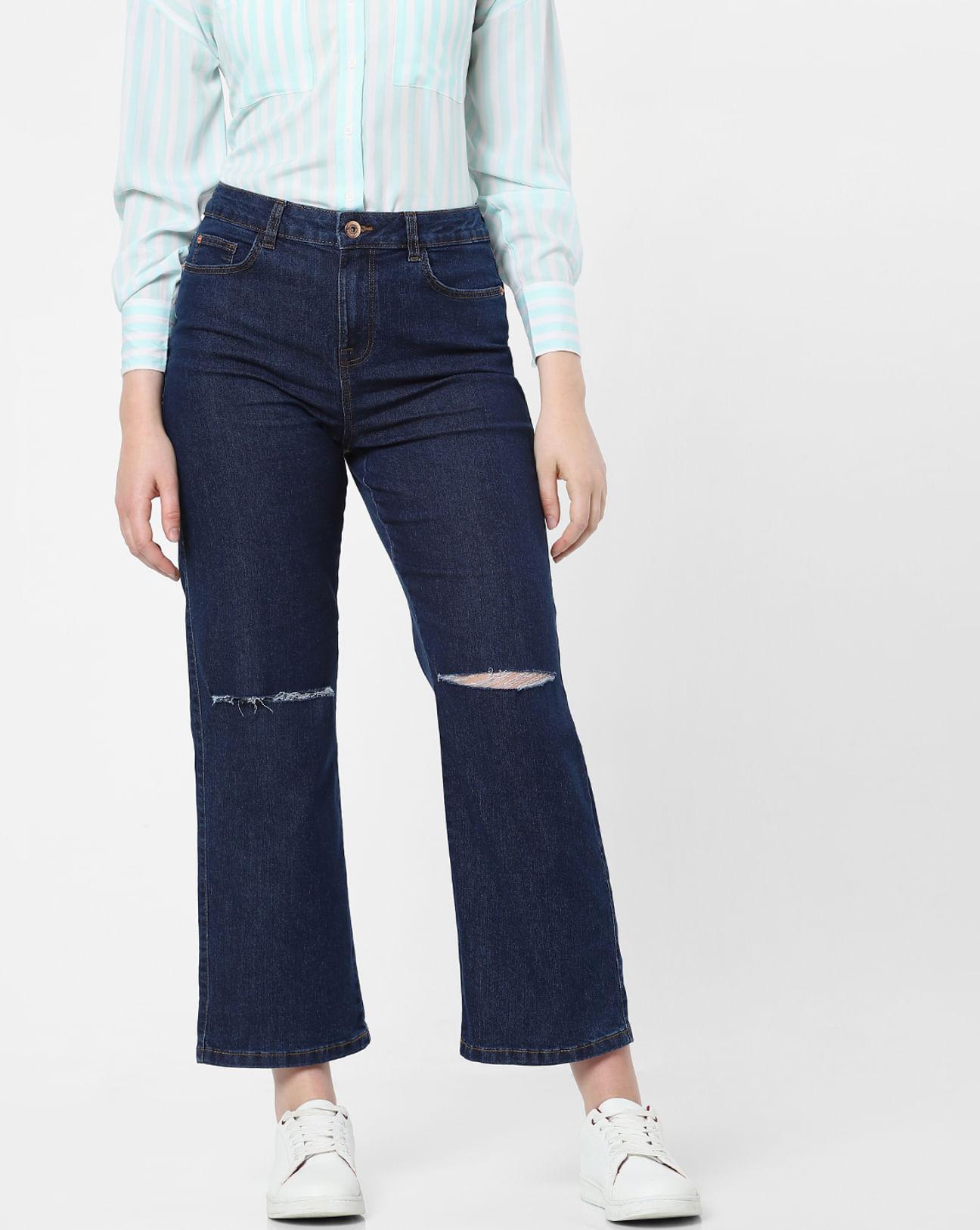 blue high rise wide leg jeans