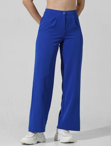 blue high rise wide leg pants