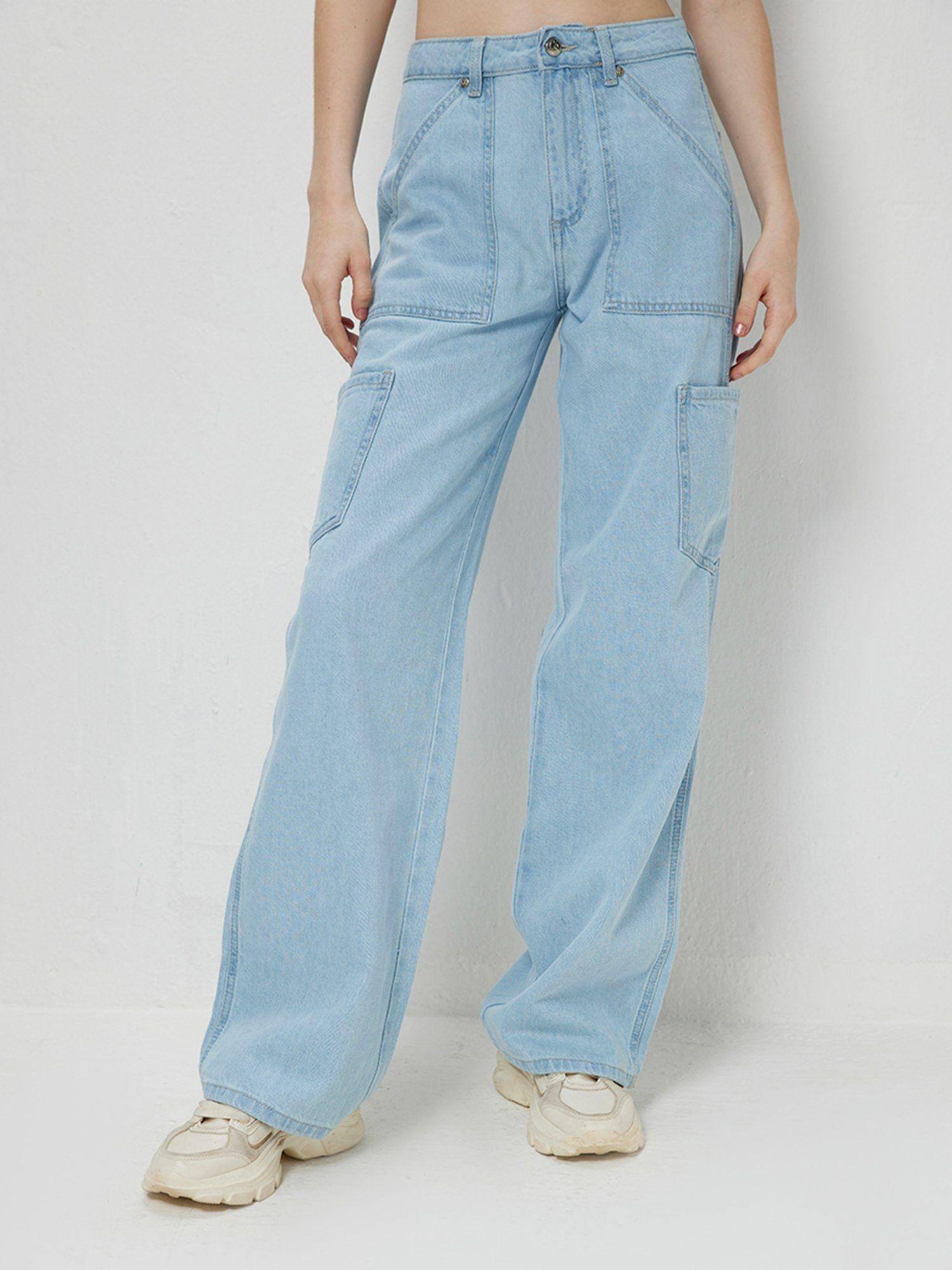 blue high waist denim cargos