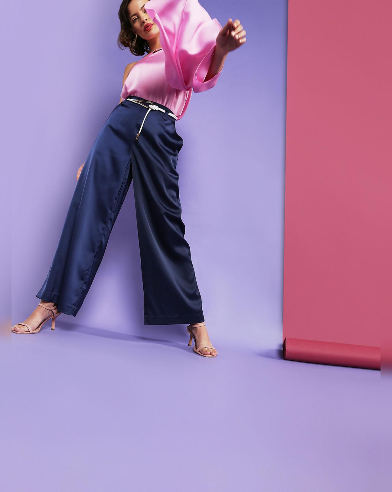 blue high waist satin pants