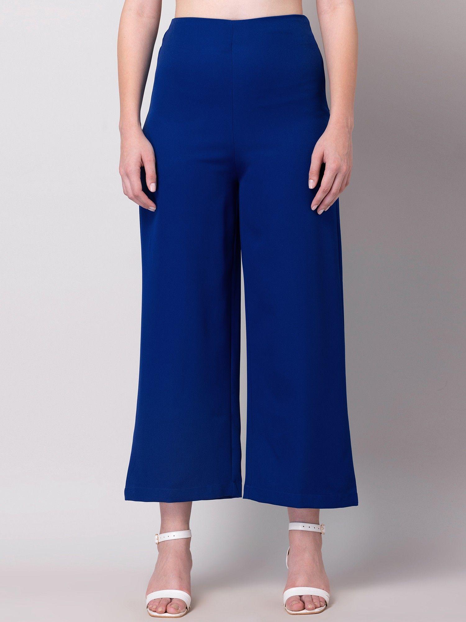 blue high waist straight trousers