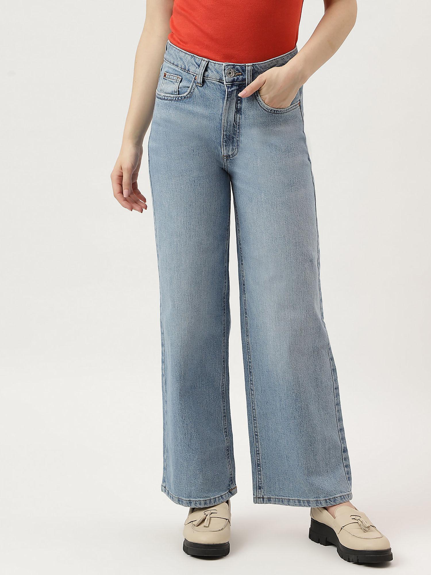 blue high waisted wide leg jeans