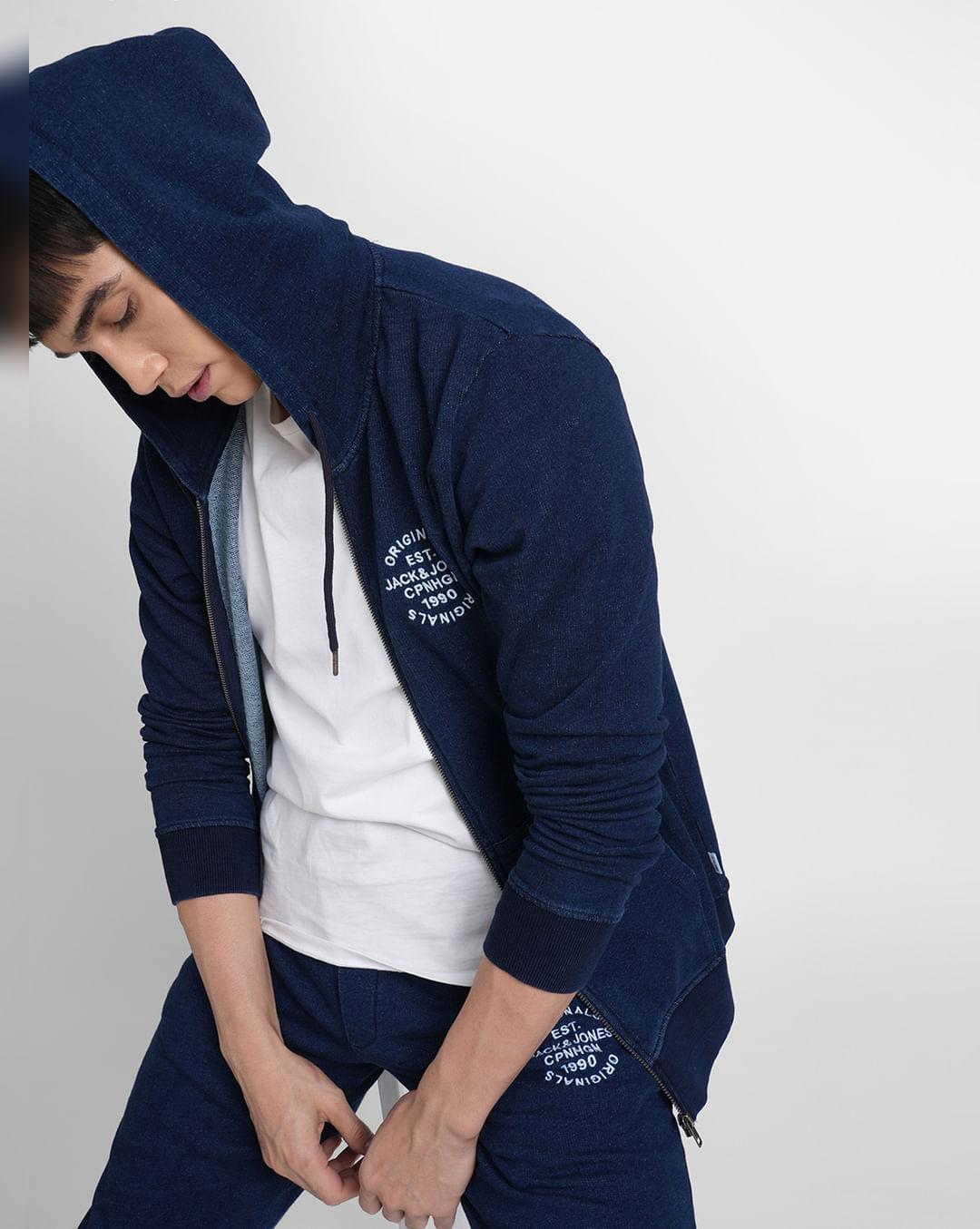 blue hooded co-ord sweatshirt