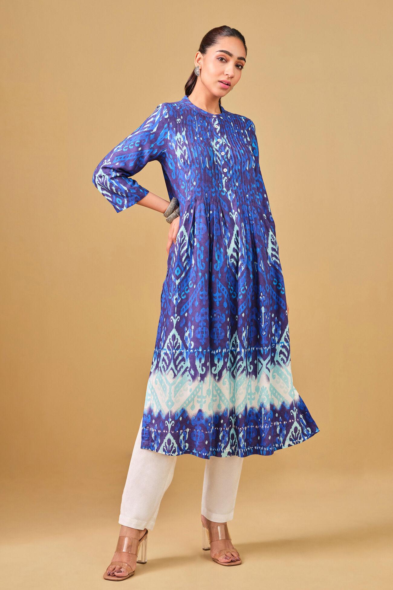 blue ikat inspired viscose kurta