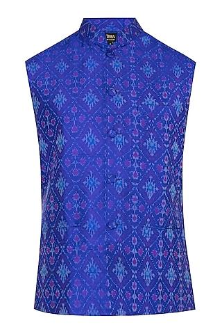 blue ikat nehru jacket