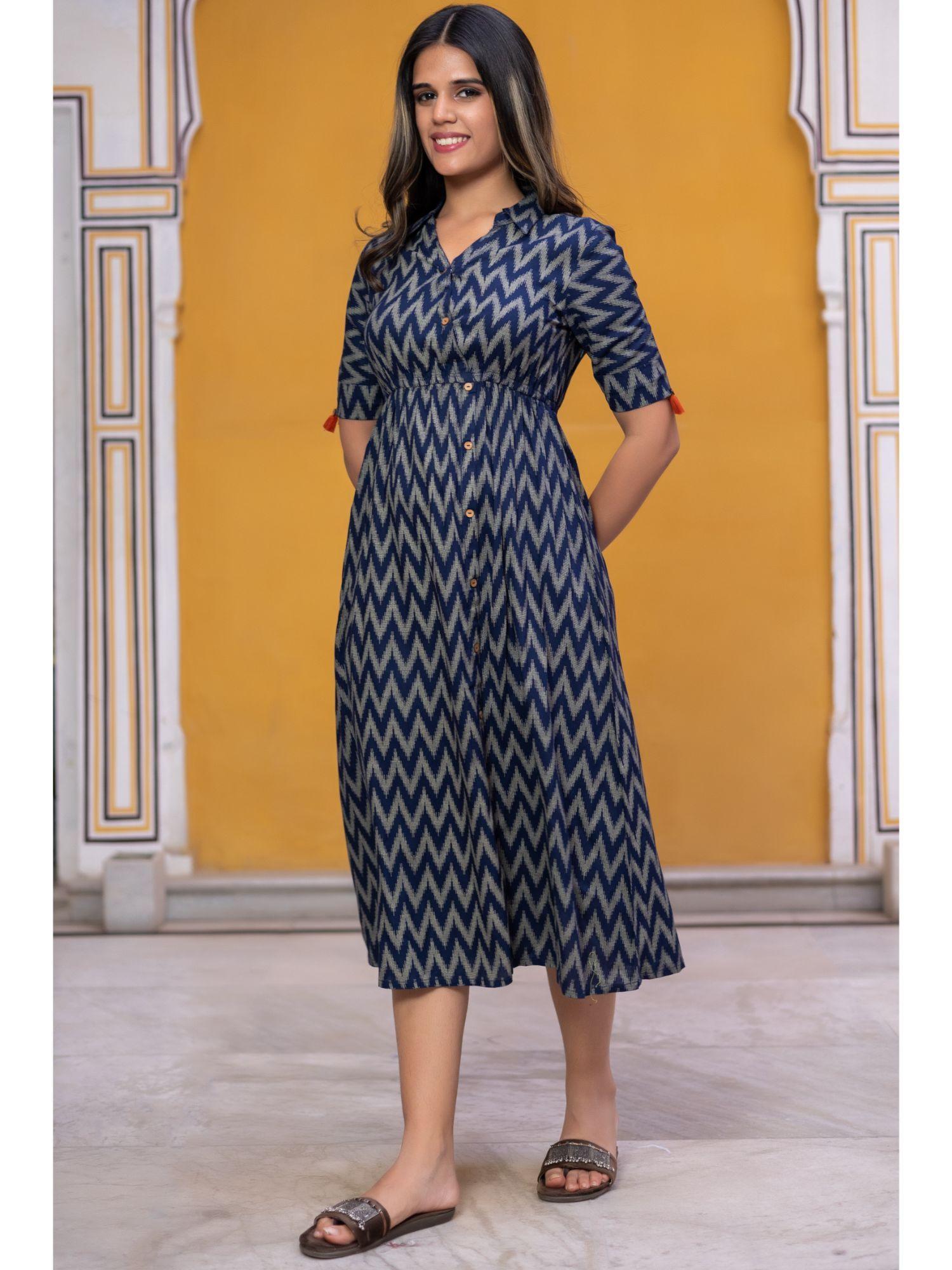 blue ikat shirtdress